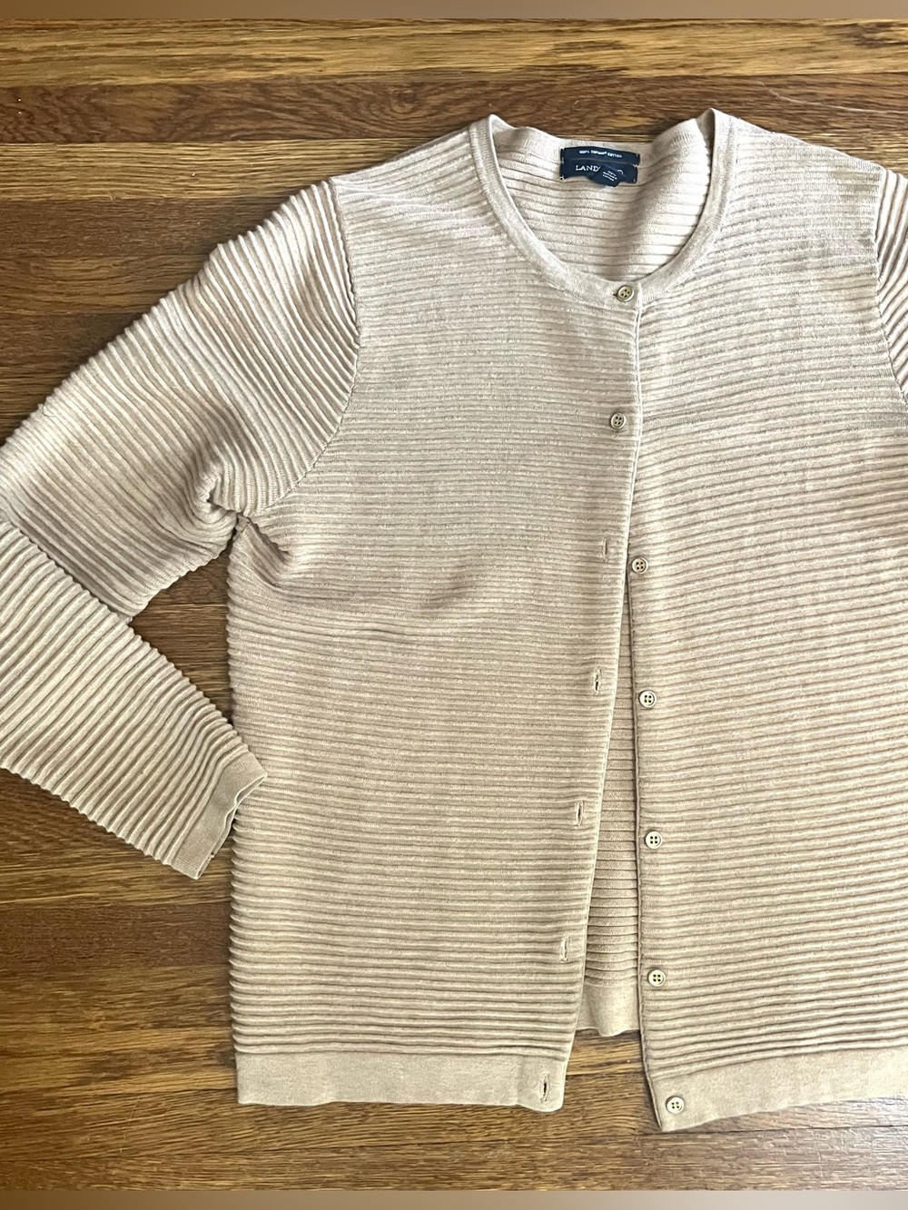 Lands end supima cotton cardigan M gold button ribbed academia heirloom classic